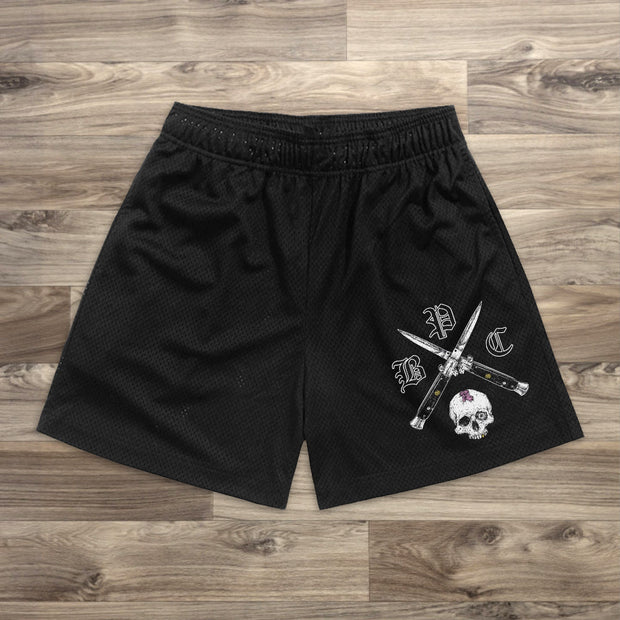 Street Skull Print Mesh Shorts