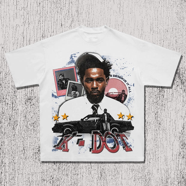 Casual Street Hip-Hop Rap Print Heavyweight T-shirt