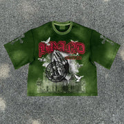 Prayer print casual street T-shirt