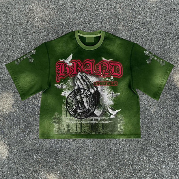 Prayer print casual street T-shirt