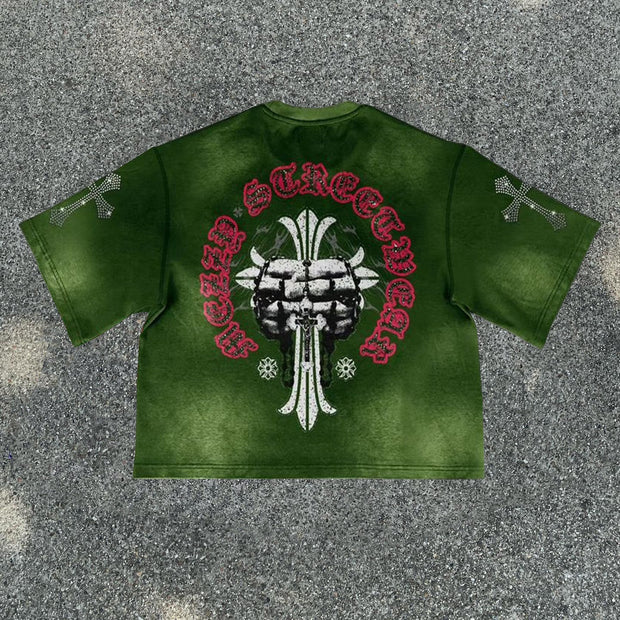 Prayer print casual street T-shirt