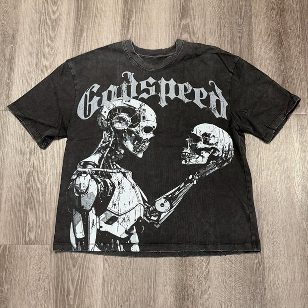 Fashion Skull Godspeed Print Short Sleeve T-Shirt