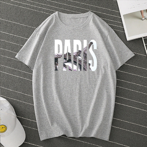 Letter print street style loose short-sleeved casual T-shirt