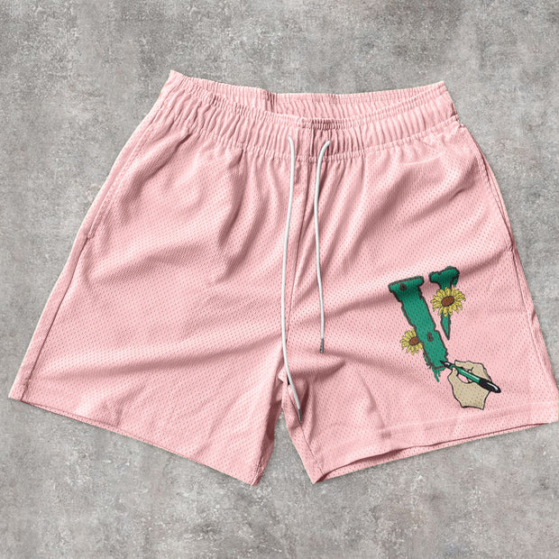 Retro fashion print hip-hop mesh shorts