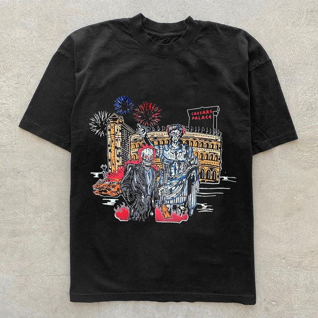 Sleek Skull Print Street Style Crewneck T-Shirt