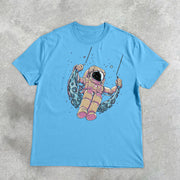 Astronaut Swing Retro Print Short Sleeve T-Shirt