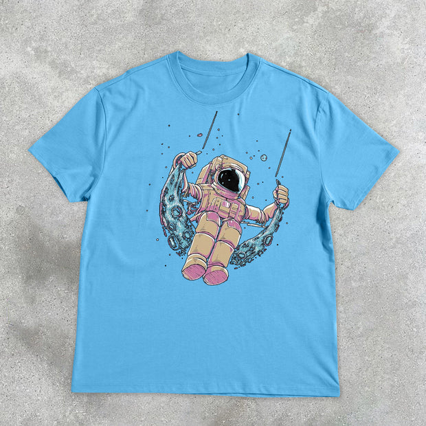 Astronaut Swing Retro Print Short Sleeve T-Shirt