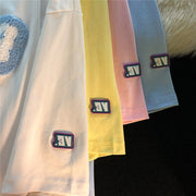 Jew4room Flocking Embroidered Loose Short Sleeve T-Shirt