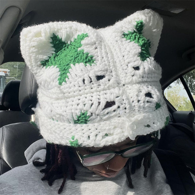 Star Couple Handmade Crocheted Flower Cat Ear Hat