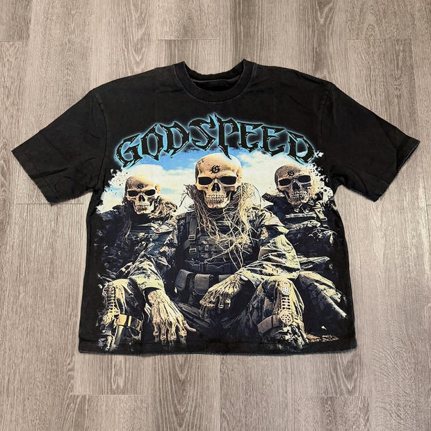 Godspeed Skull Sun Print Short Sleeve T-Shirt
