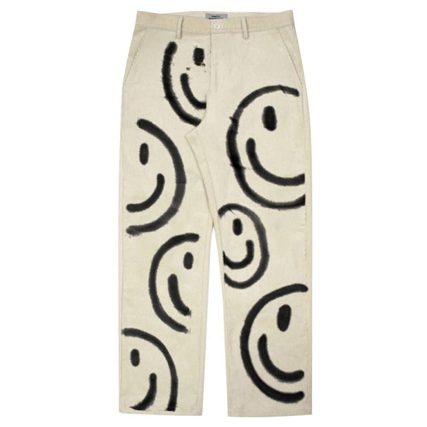 Casual smiley face corduroy printed fashion straight-leg pants