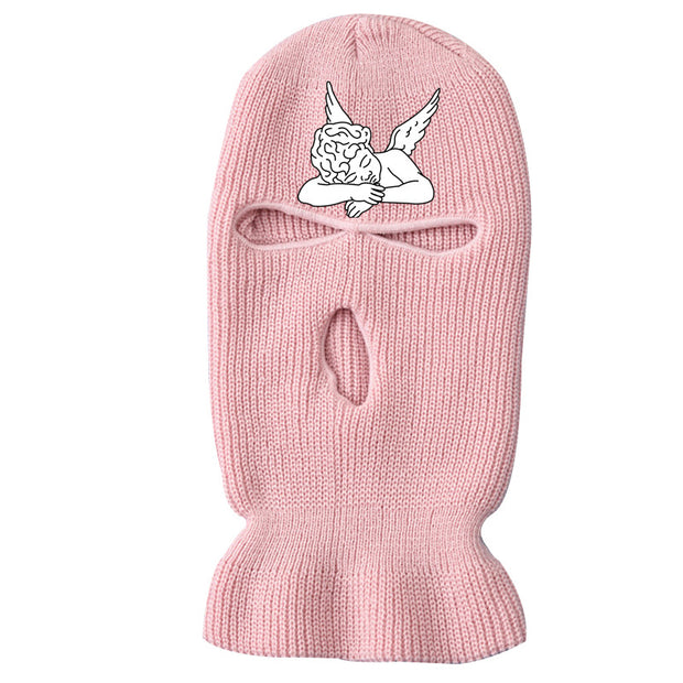 Embroidered angel three-hole winter ski warm knitted hat