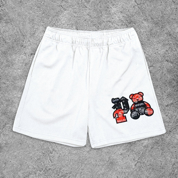 Casual Bear Print Mesh Shorts