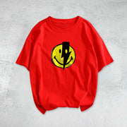 Lightning smiley print short-sleeved T-shirt