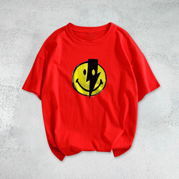 Lightning smiley print short-sleeved T-shirt