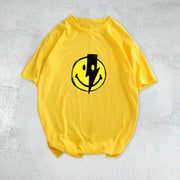 Lightning smiley print short-sleeved T-shirt