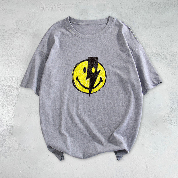 Lightning smiley print short-sleeved T-shirt