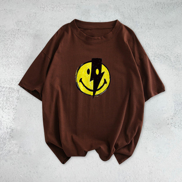 Lightning smiley print short-sleeved T-shirt