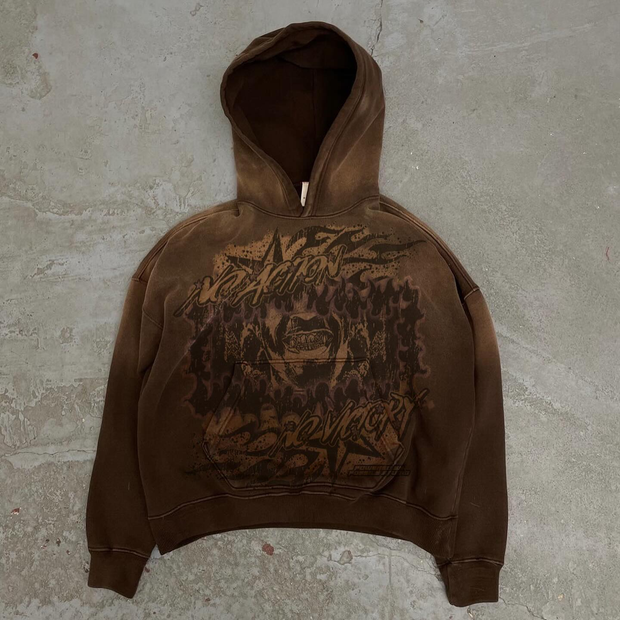Vintage Print Long Sleeve Hoodie