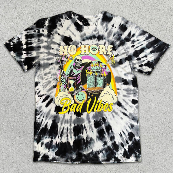 Skull Print Tie-Dye Short Sleeve T-Shirt