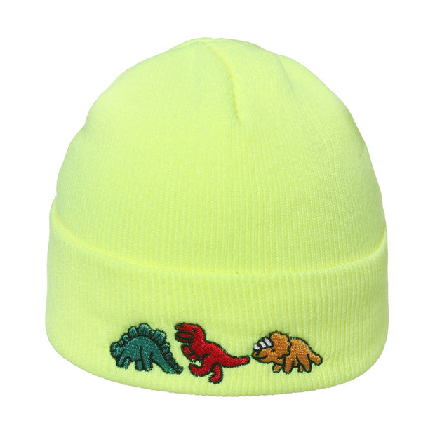 Hip Hop Knitted Hood Woolen Hat Dinosaur Embroidery
