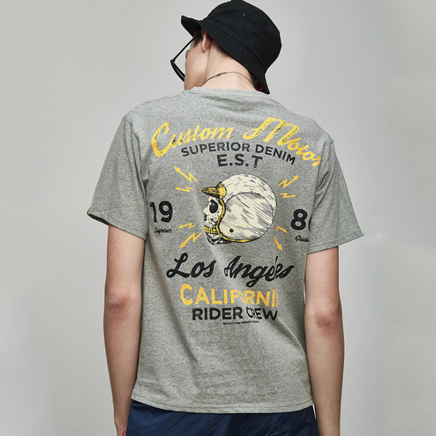 Skull print couple round neck short sleeve T-shirt