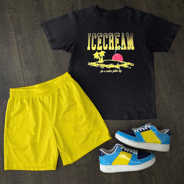 Fashion Hawaiian coconut tree print T-shirt shorts two-piece set