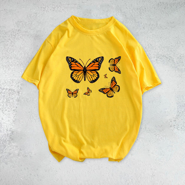 Retro butterfly casual short-sleeved T-shirt