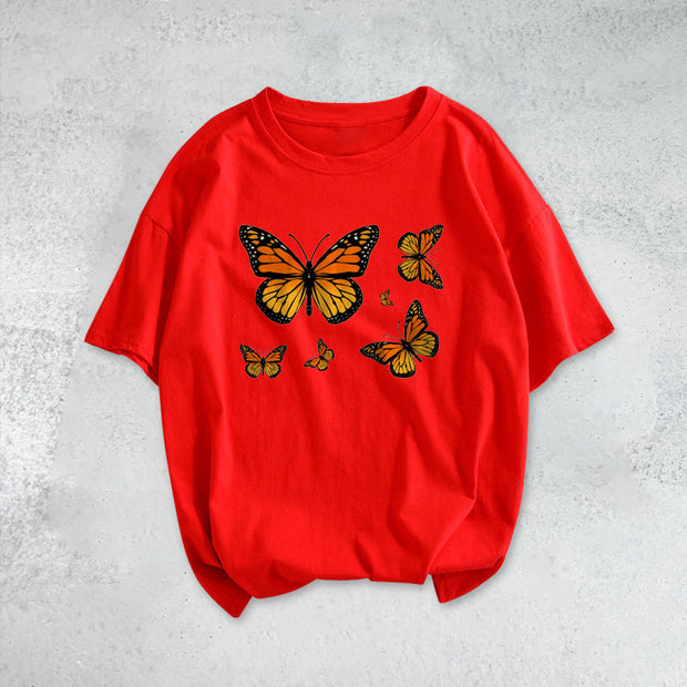 Retro butterfly casual short-sleeved T-shirt