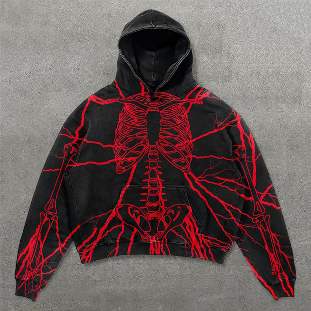 Skull Rib Print Long Sleeve Hoodies