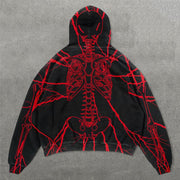 Skull Rib Print Long Sleeve Hoodies