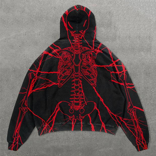 Skull Rib Print Long Sleeve Hoodies