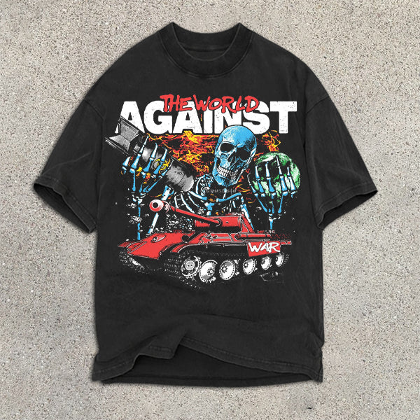 Skull Tank Print Short Sleeve T-Shirt