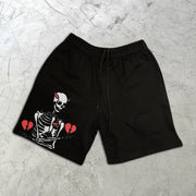 Skull Heart Print Elastic Shorts