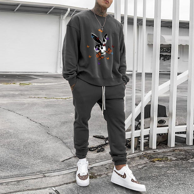 Casual personality pattern fashion sweatshirt and trousers multicolor suit