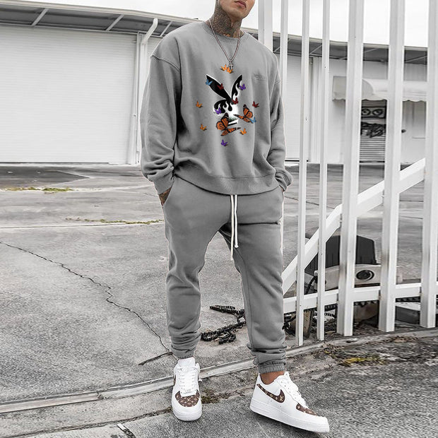 Casual personality pattern fashion sweatshirt and trousers multicolor suit