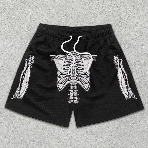 Casual Rib Print Drawstring Shorts