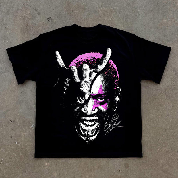 Hippie Punk Character Portrait Print Short Sleeve T-Shirt