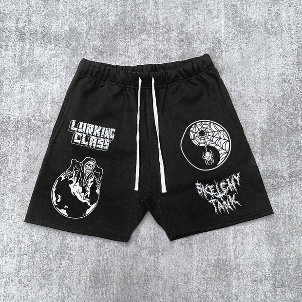 Skull print track shorts