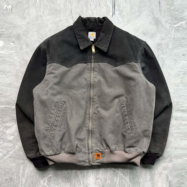 Retro lapel contrasting fleece jacket