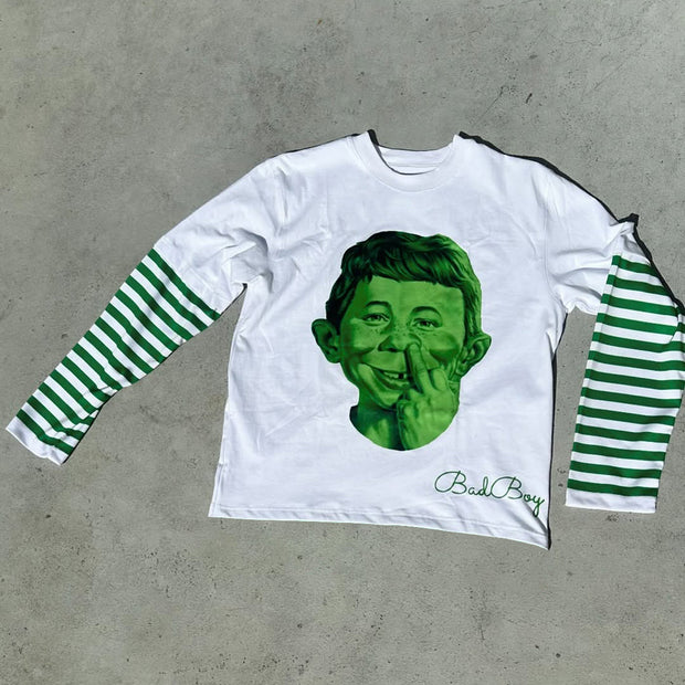Fashion Fake Two Bad Boy Print Long Sleeve T-Shirt