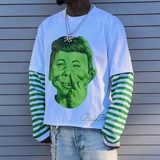 Fashion Fake Two Bad Boy Print Long Sleeve T-Shirt