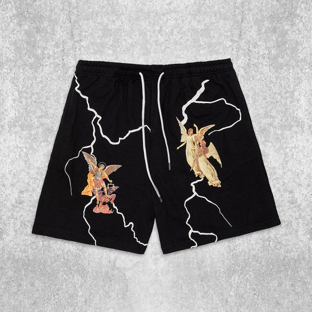 Street Fashion Angel Print Shorts