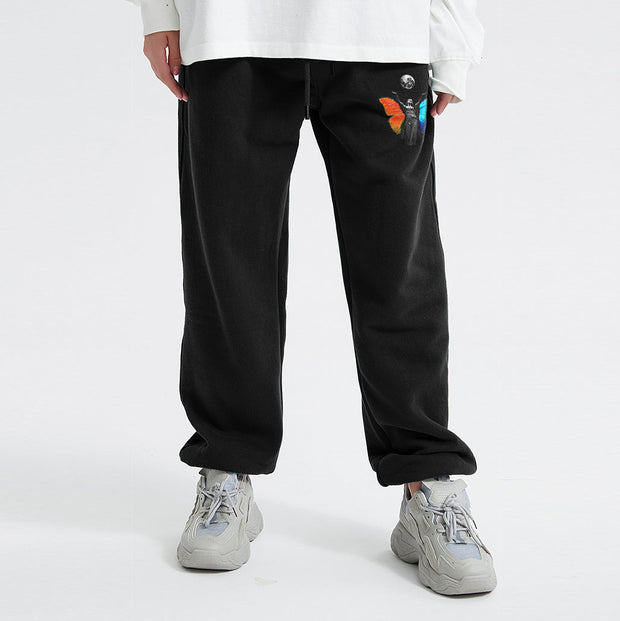Contrast Vintage Plush Print Casual Trousers