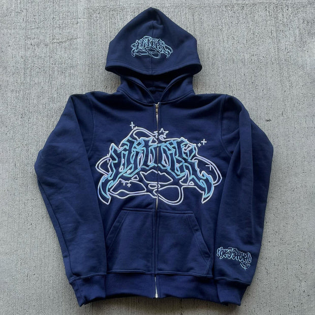 Stellar Print Long Sleeve Zipper Hoodies