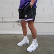 Lightning Heart Embroidered Mesh Track Shorts