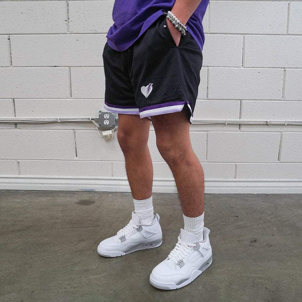 Lightning Heart Embroidered Mesh Track Shorts