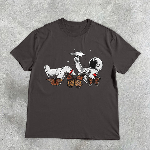Astronaut Butterfly Design Vintage T-Shirt