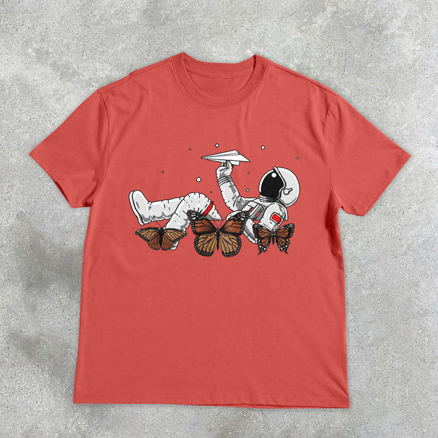 Astronaut Butterfly Design Vintage T-Shirt