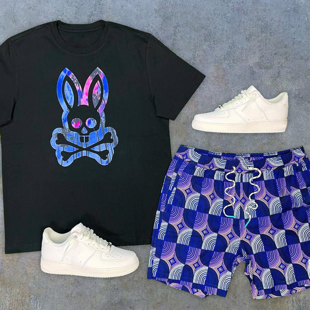 Casual Print Preppy Short Sleeve Shorts Two-Piece Set